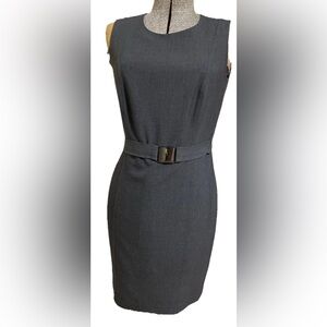Calvin Klein | Dresses | Calvin Klein Size 4p Grey Sleeveless Shift Dress  With Logo Metal Buckle Belt | Poshmark